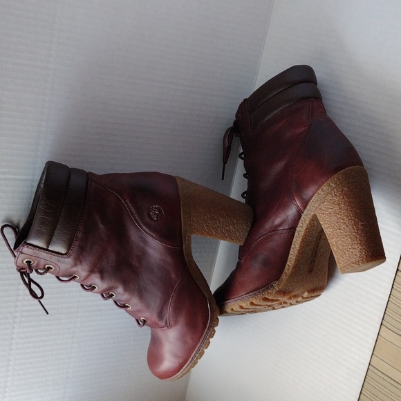 Timberland Shoes - Timberland Tillston Burgundy and Brown Heeled Boots with Lace-up Detail 11